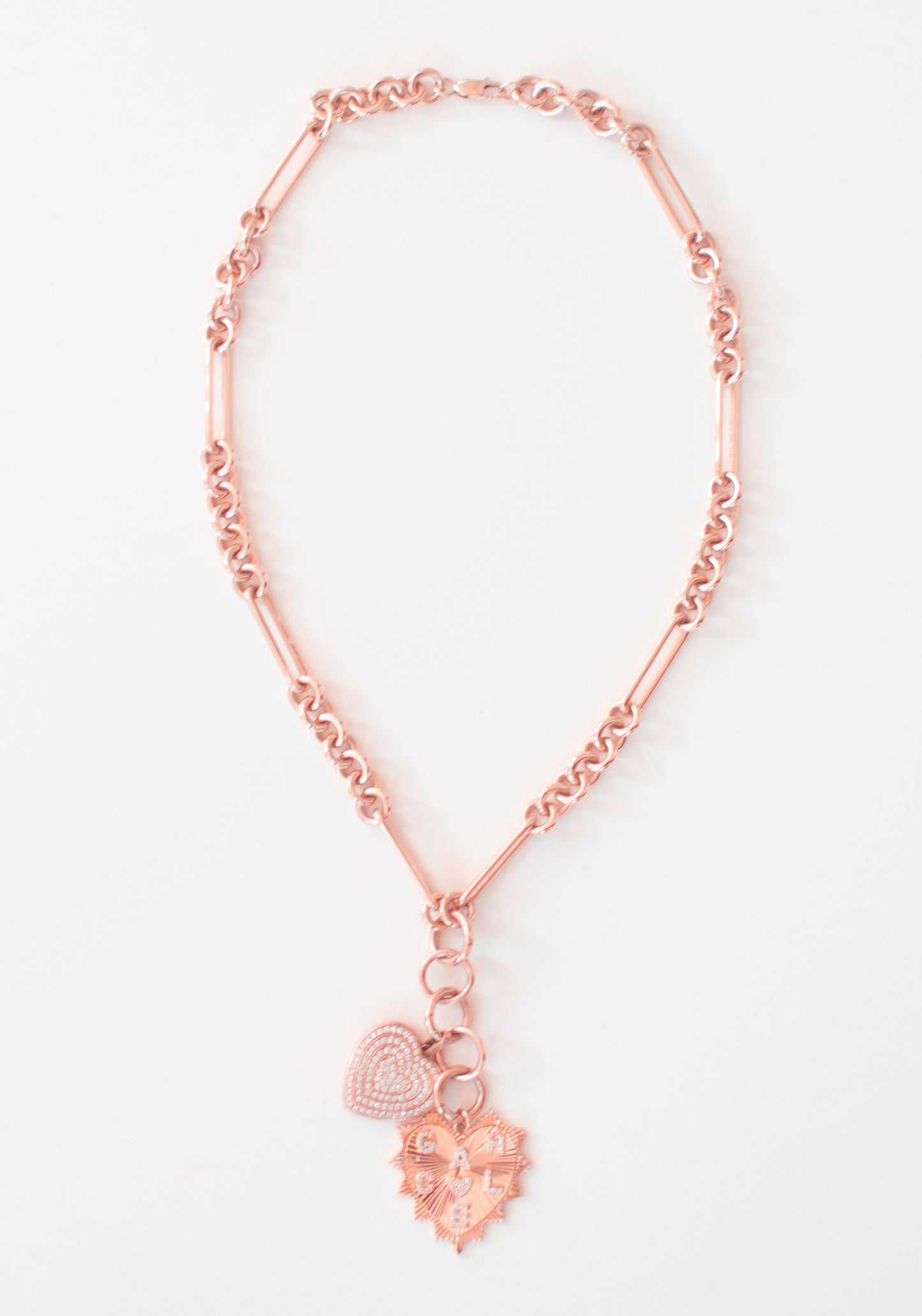 14K Gold Vermeil Coco Necklace With Double Pendants Lucy Diamond and Ella Custom Heart Charm