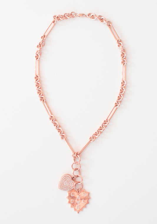 14K Gold Vermeil Coco Necklace With Double Pendants Lucy Diamond and Ella Custom Heart Charm
