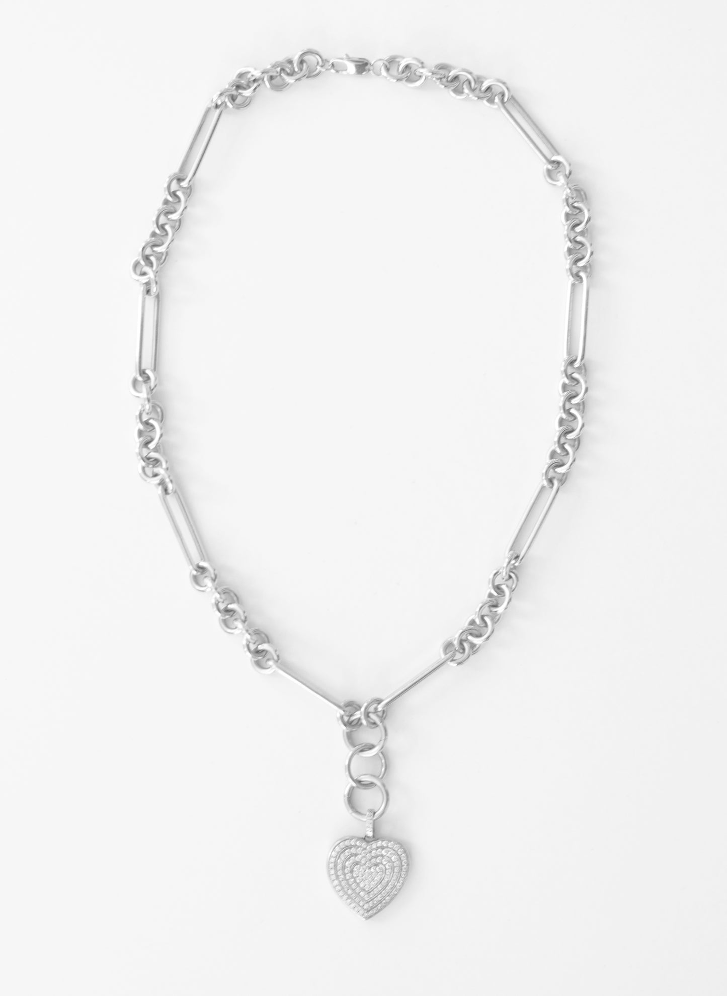 Rhodium Plated Sterling Silver Coco Necklace With Lucy Diamond Charm And Two August Annex Links