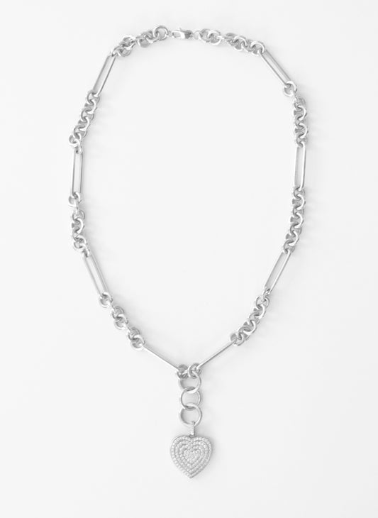 Rhodium Plated Sterling Silver Coco Necklace With Lucy Diamond Charm And Two August Annex Links