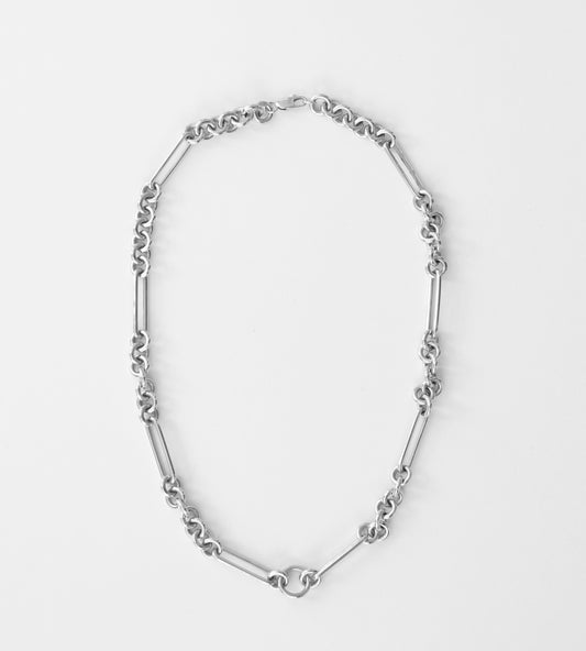 Rhodium plated Sterling Silver Coco Necklace with one 14k Solid White Gold August Annex